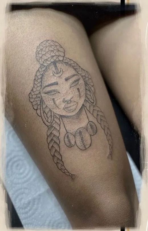 African Queen Tattoo with Thin Lines