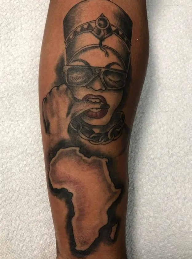 Black and Red African Queen Tattoo