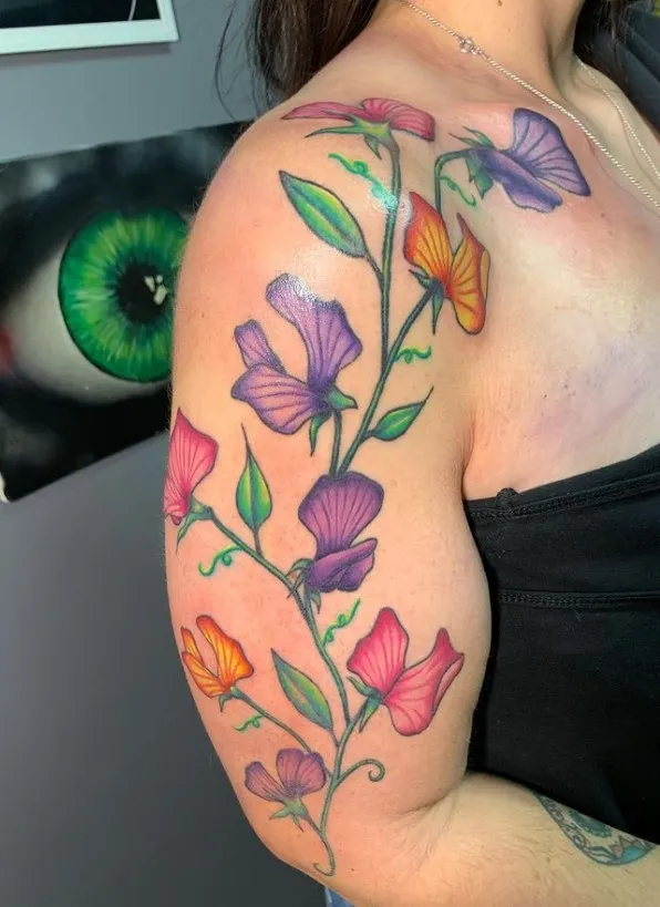 colorful sweet pea tattoo