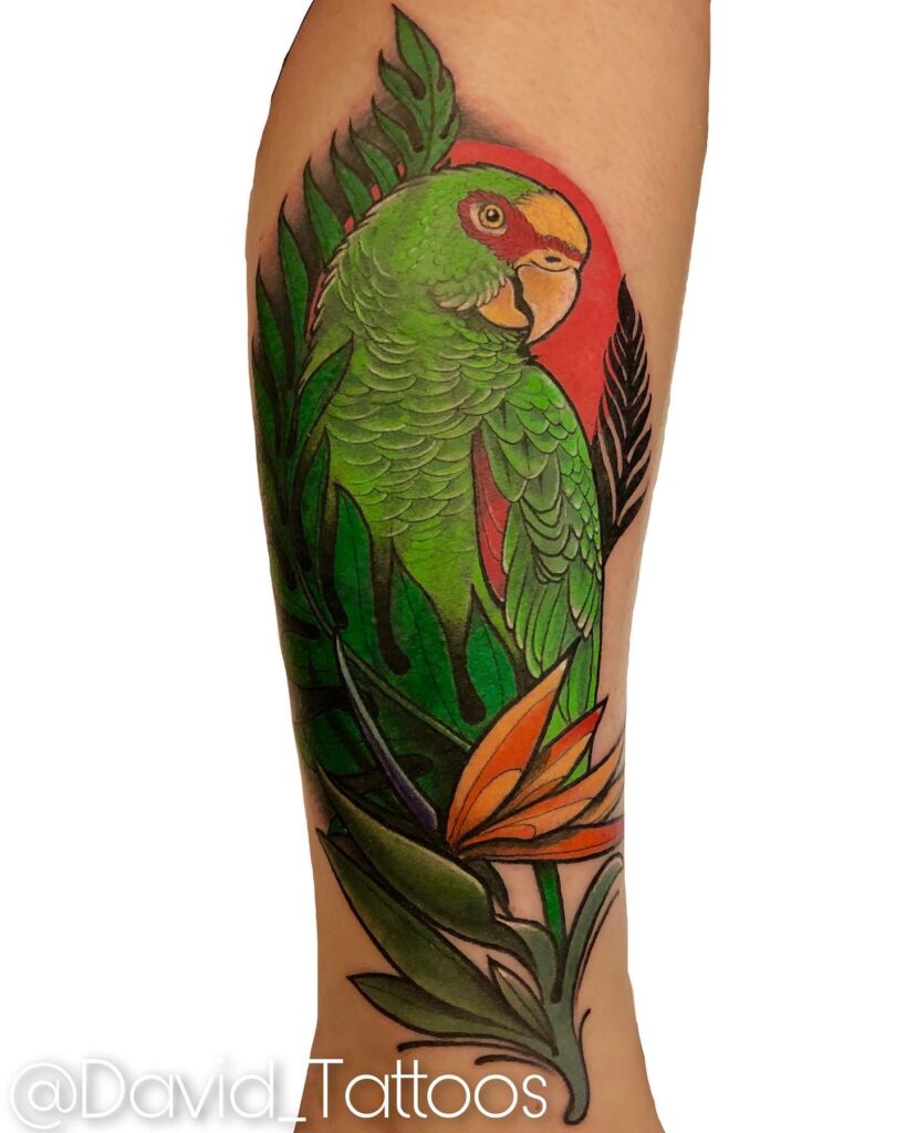 Bird of Paradise Flower Tattoo with Leaves