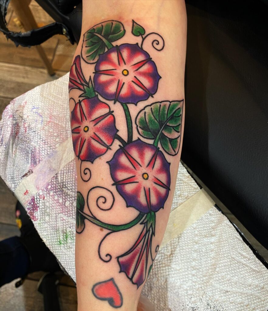 colorful morning glory flower tattoo 
