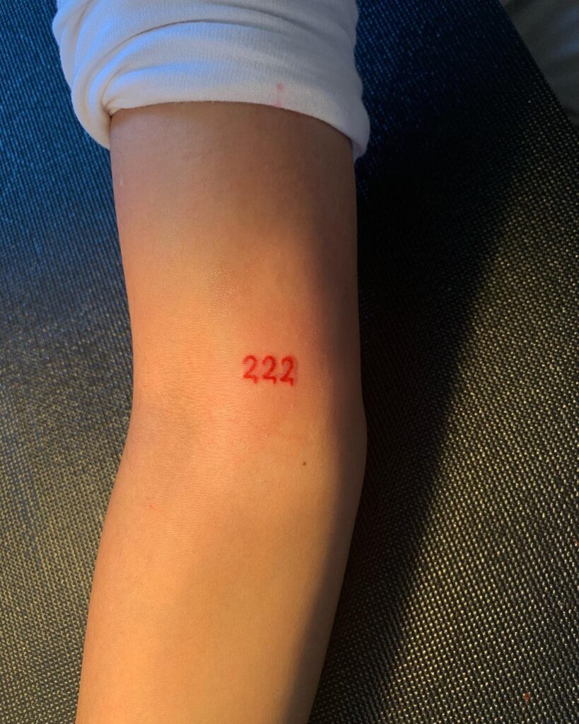 red minimal 222 tattoo