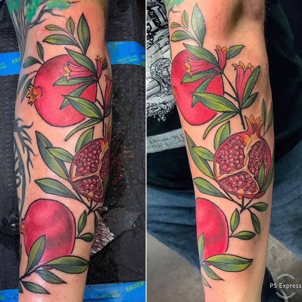 sleeve realistic Pomegranate tattoo