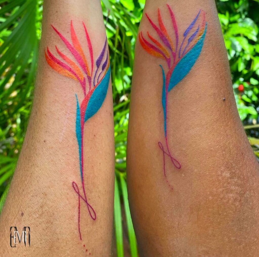 Symmetrical Bird of Paradise Tattoo