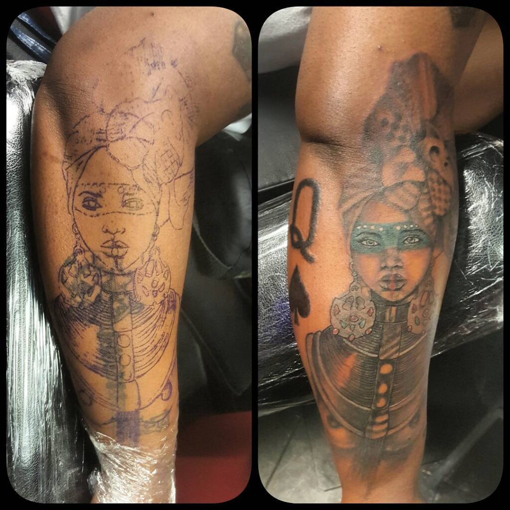 African Queen Tattoo Before and After