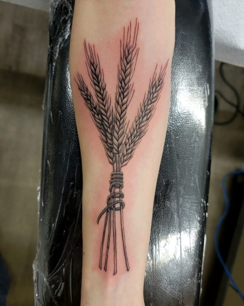 Big Wheat Tattoo on Lower Arm