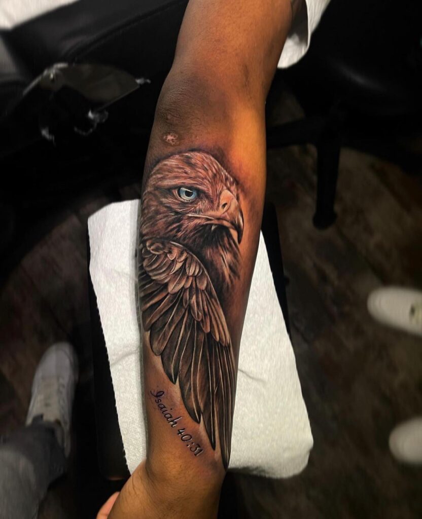Black Eagle Tattoo Design with Blue Eyes
