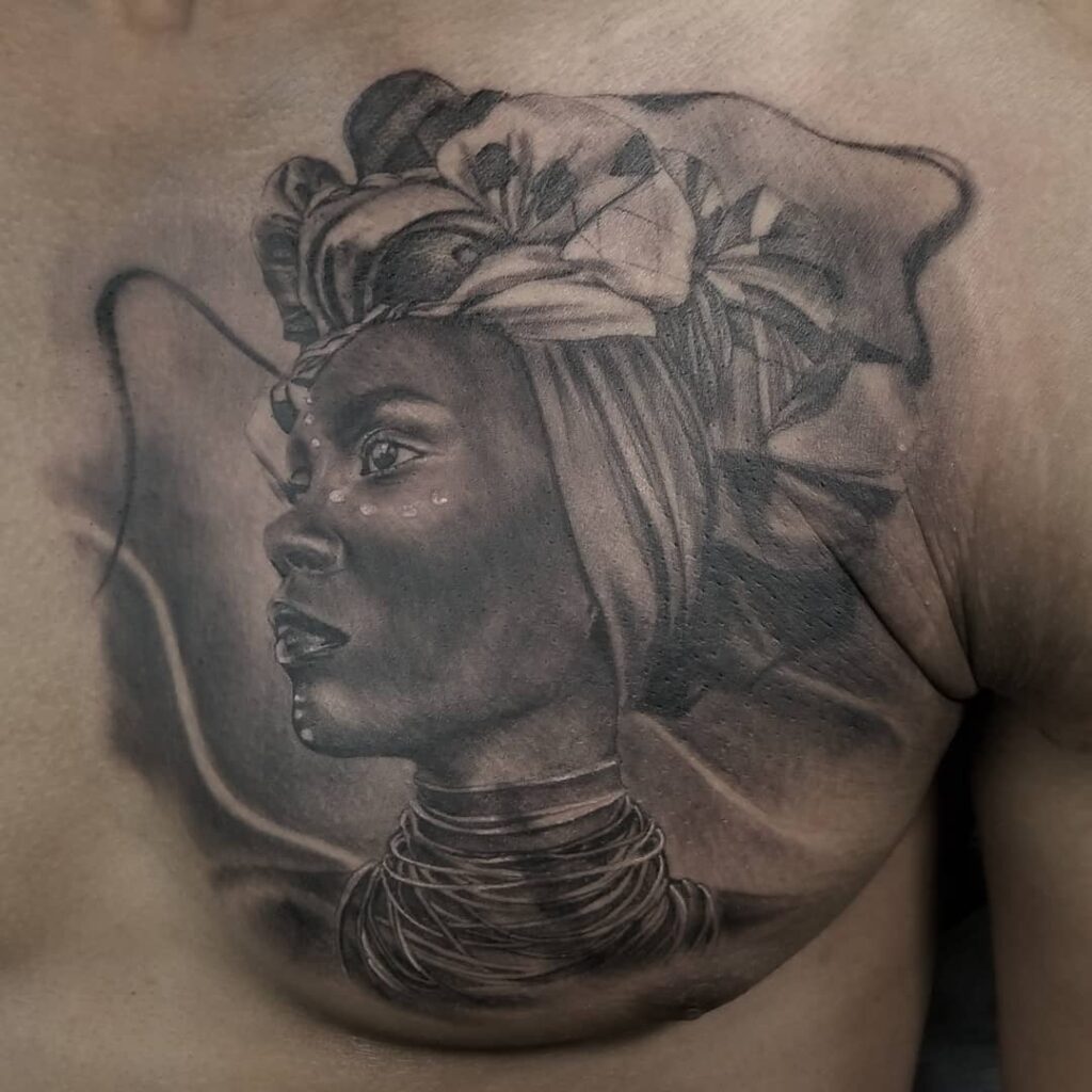 Black and Realistic African Queen Tattoo