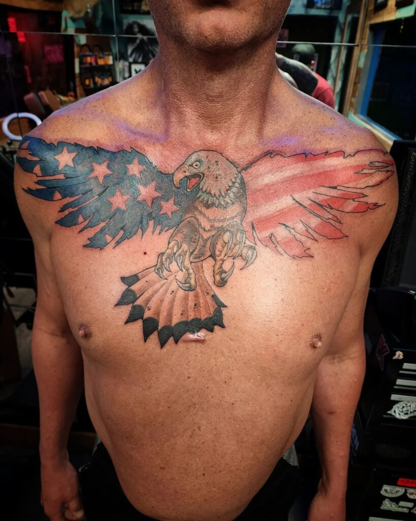 Blue and Red Eagle Tattoo on Shoulder