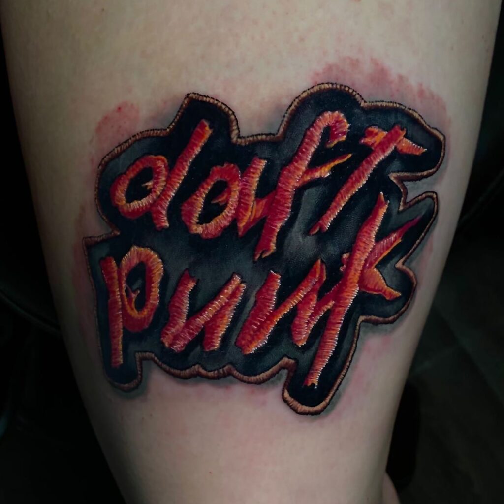 Daft Punk Script Tattoo with Red Ink