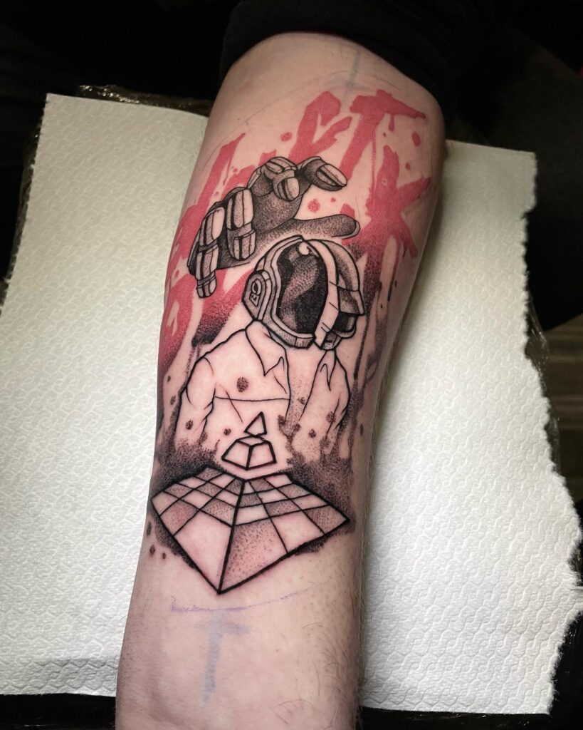 Daft Punk Tattoo with Red Ink
