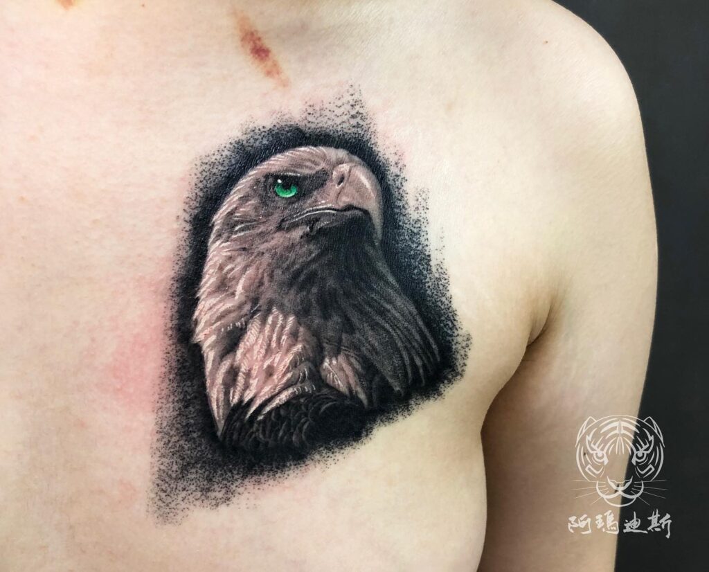 Eagle Tattoo with Green eyes
