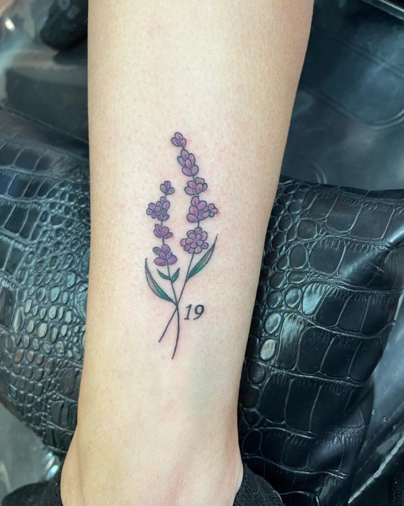 Outlined Lavender Tattoo with Number 19