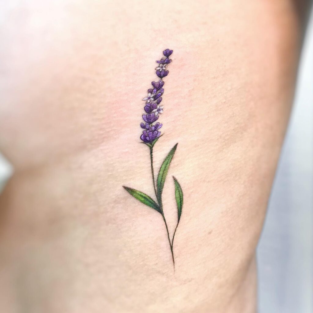 Purple Lavender Tattoo with Green Leaves