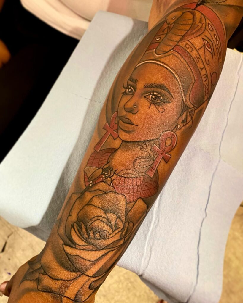 Red Inked African Queen Tattoo