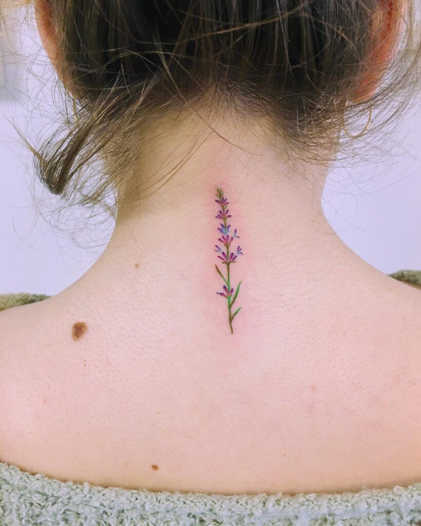 Simple Lavender Tattoo on the Nape