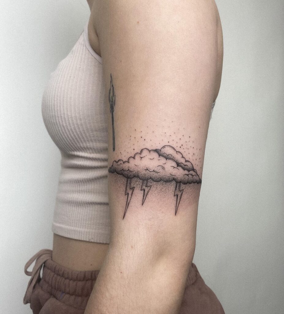 Storm Tattoo with Fine Lines on Arm