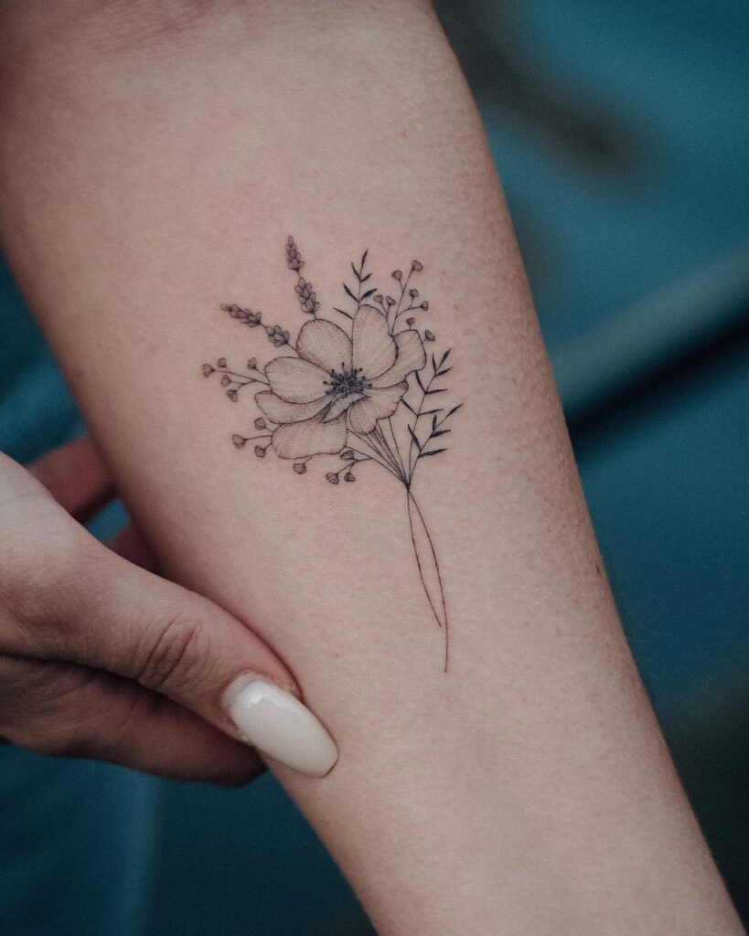 Thin Lined Lavender Tattoo