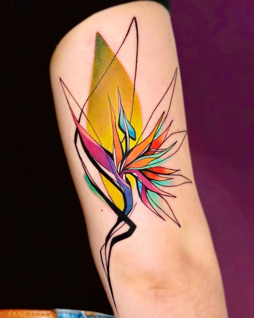Colorful and Unique Bird of Paradise Flower Tattoo