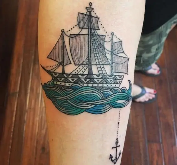 fine line ship tattoo