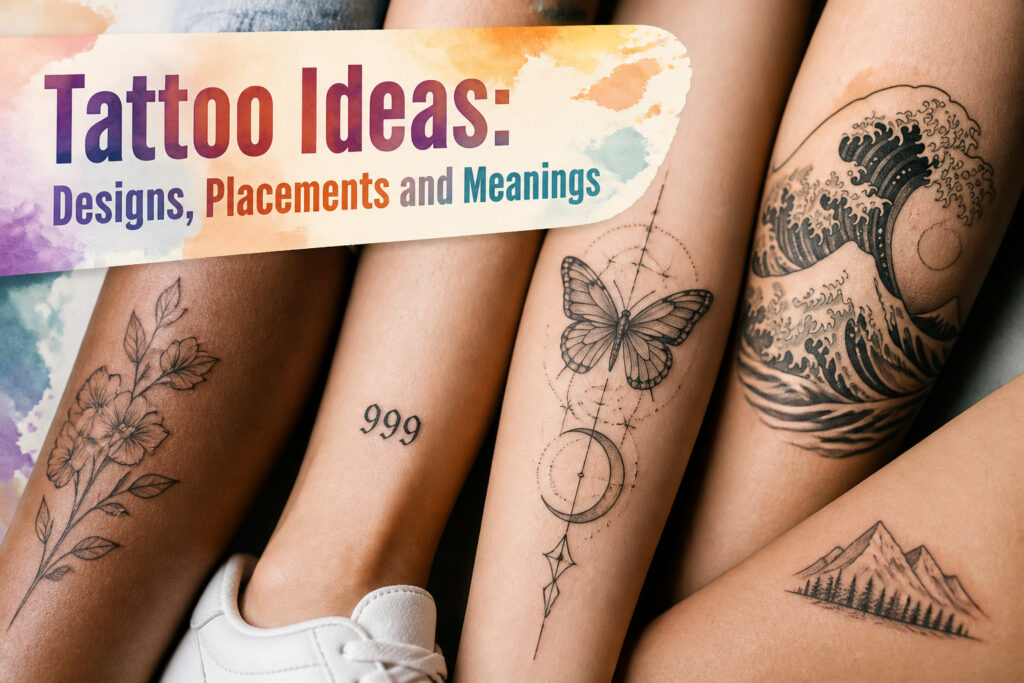 A variety of 999 tattoos displayed on different body parts.