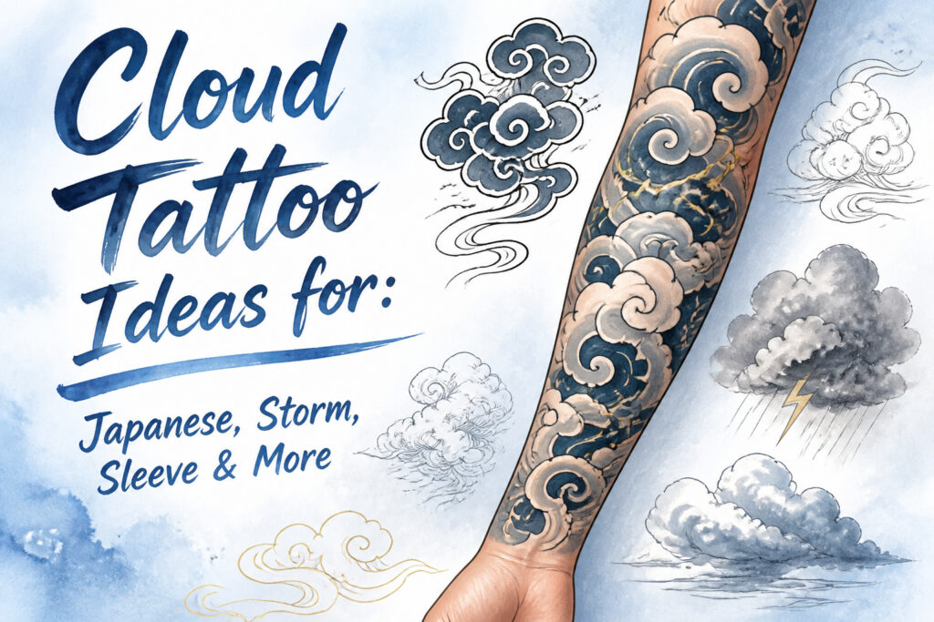 Various cloud tattoo designs displayed together in a collage.