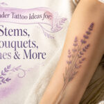 Different lavender tattoos displayed in various styles and placements.
