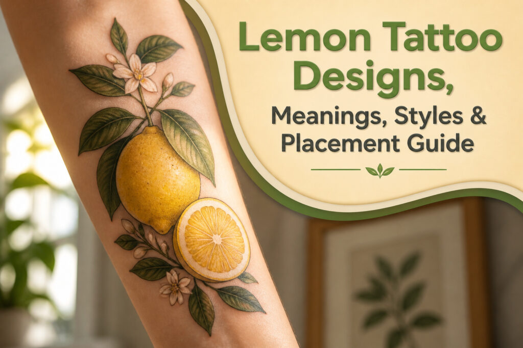 Various lemon tattoo designs displayed together, highlighting different styles and colors.