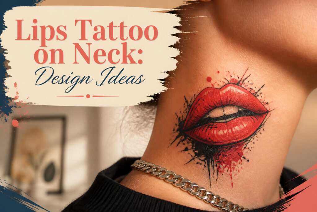 Various lips tattoos on necks, showcasing different styles and designs.