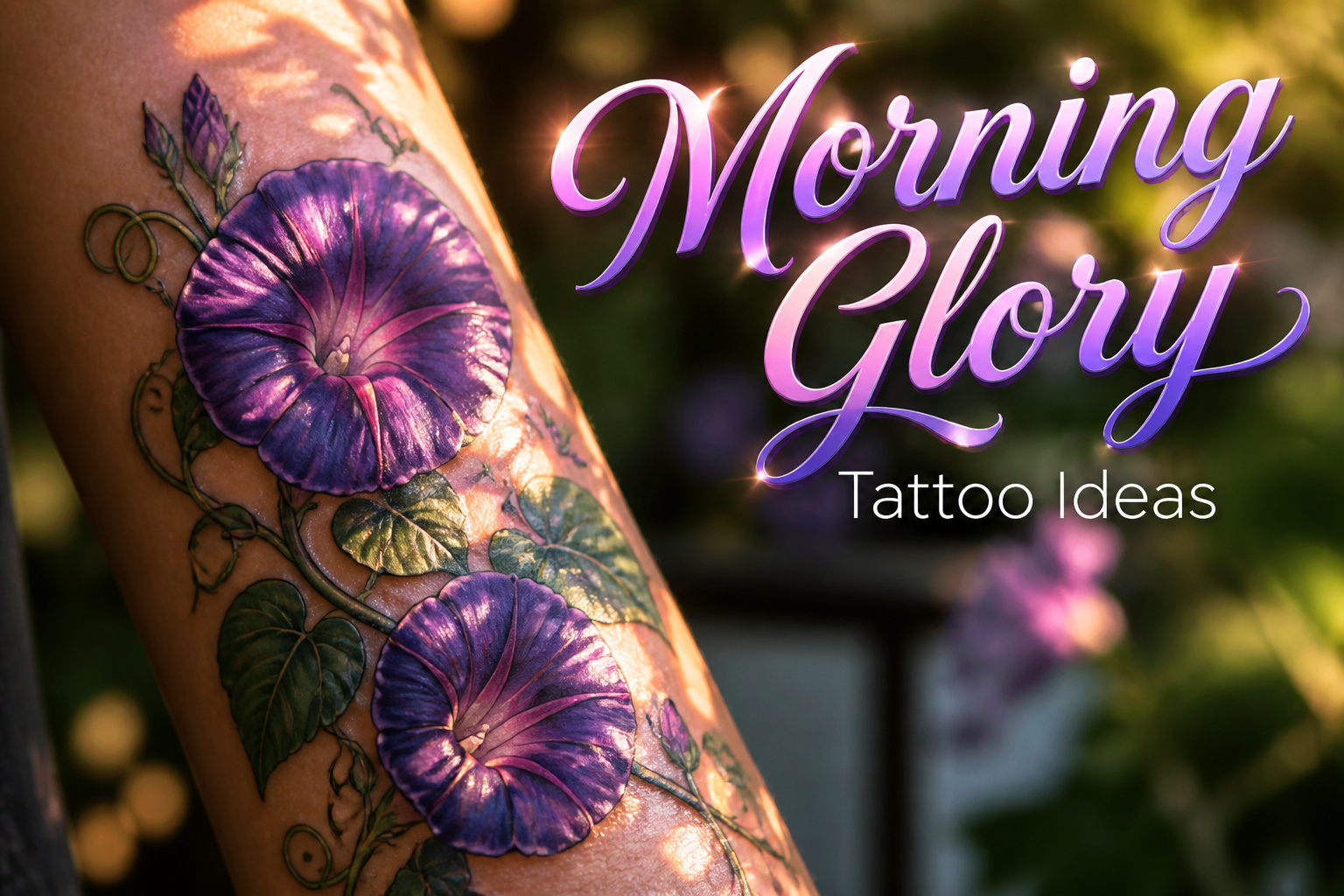 Various morning glory tattoo designs displayed together.