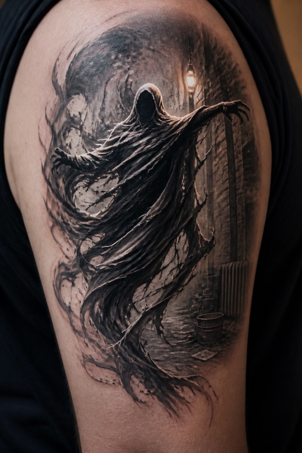 Illustration of a Boggart transforming into a Dementor.