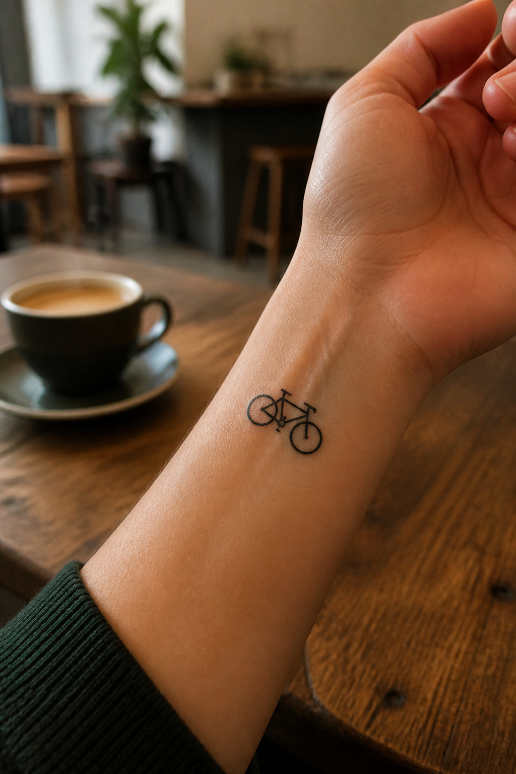 Bike Life Tattoo Ideas: 37 Designs for Cyclists in 2026 1 Minimalist tiny bike tattoo on an inner wrist.