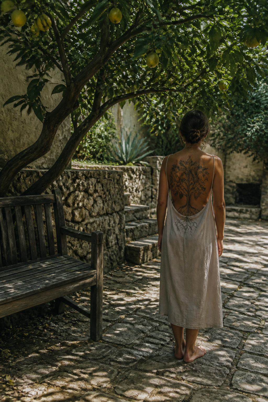 Lemon Tattoo Designs, Meanings, Styles & 2026 Placement Guide 1 A tattoo of a lemon tree with detailed roots and branches.