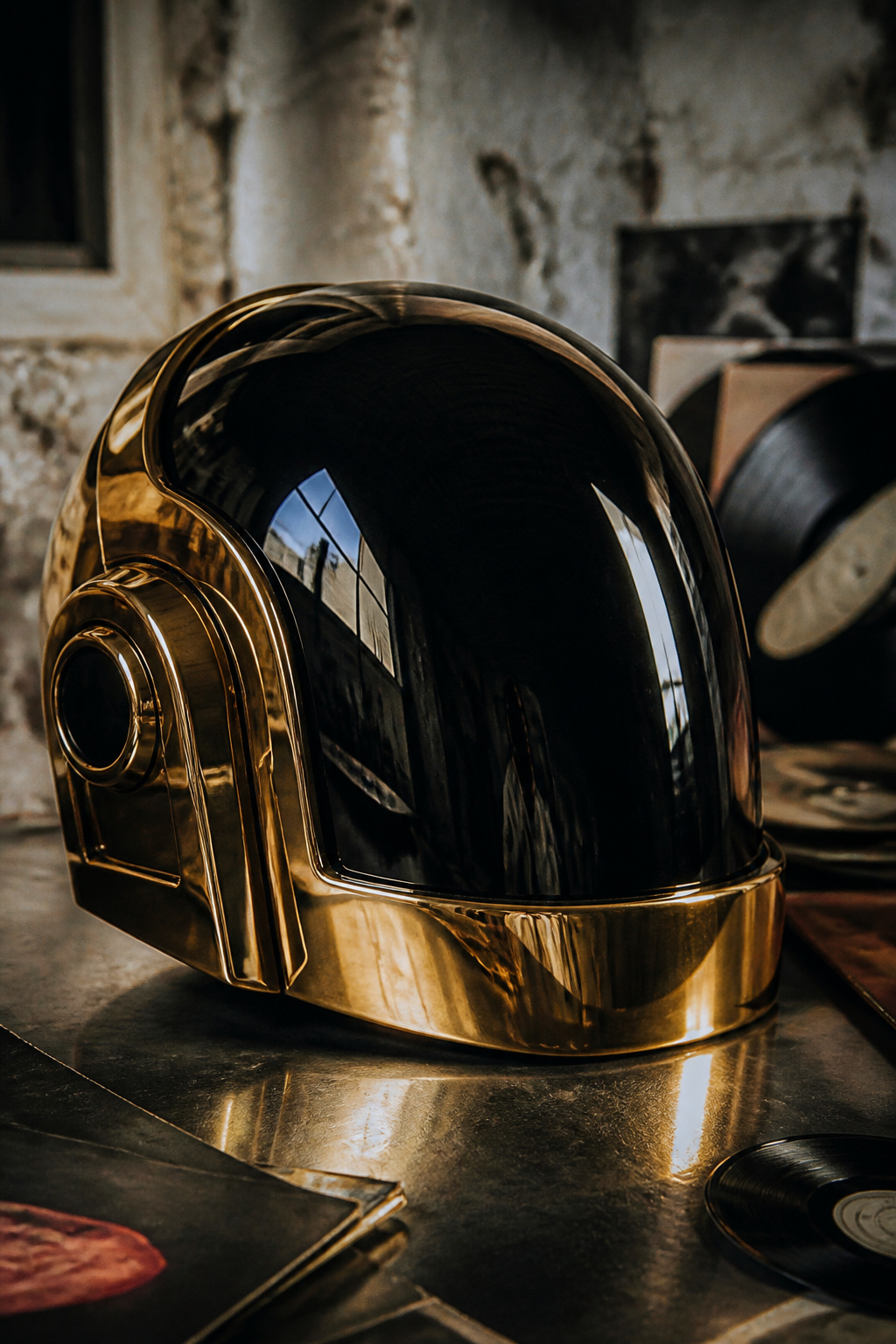 A tattoo of Daft Punk's silver and gold robot helmets.