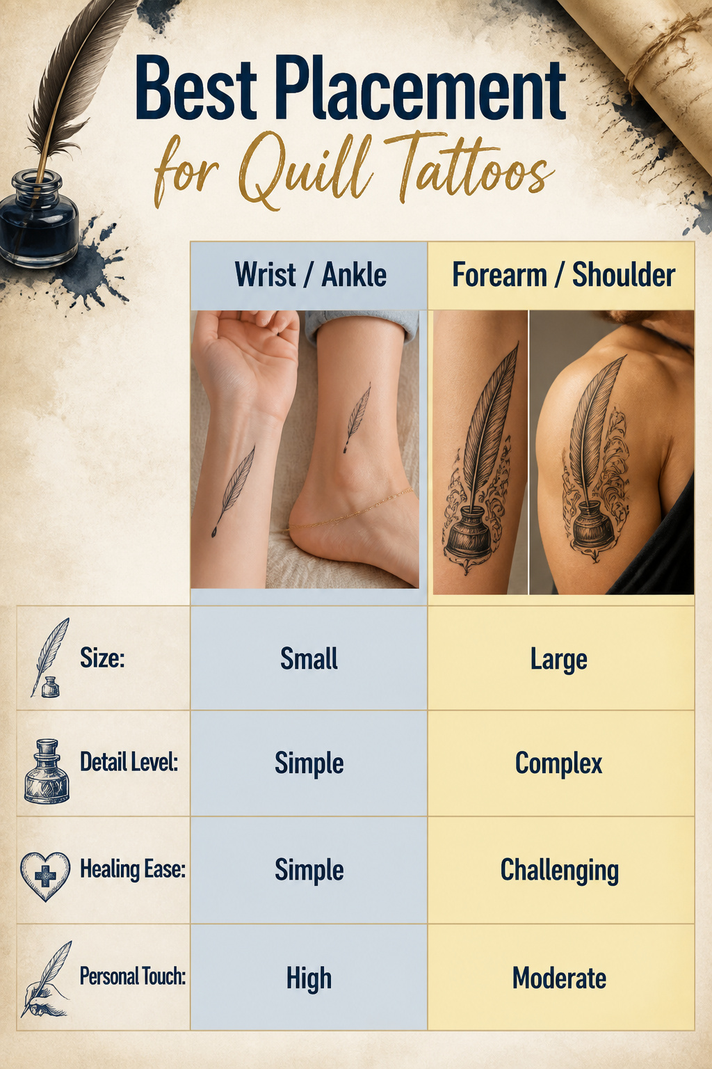 Image showing suggested placements for quill tattoos.
