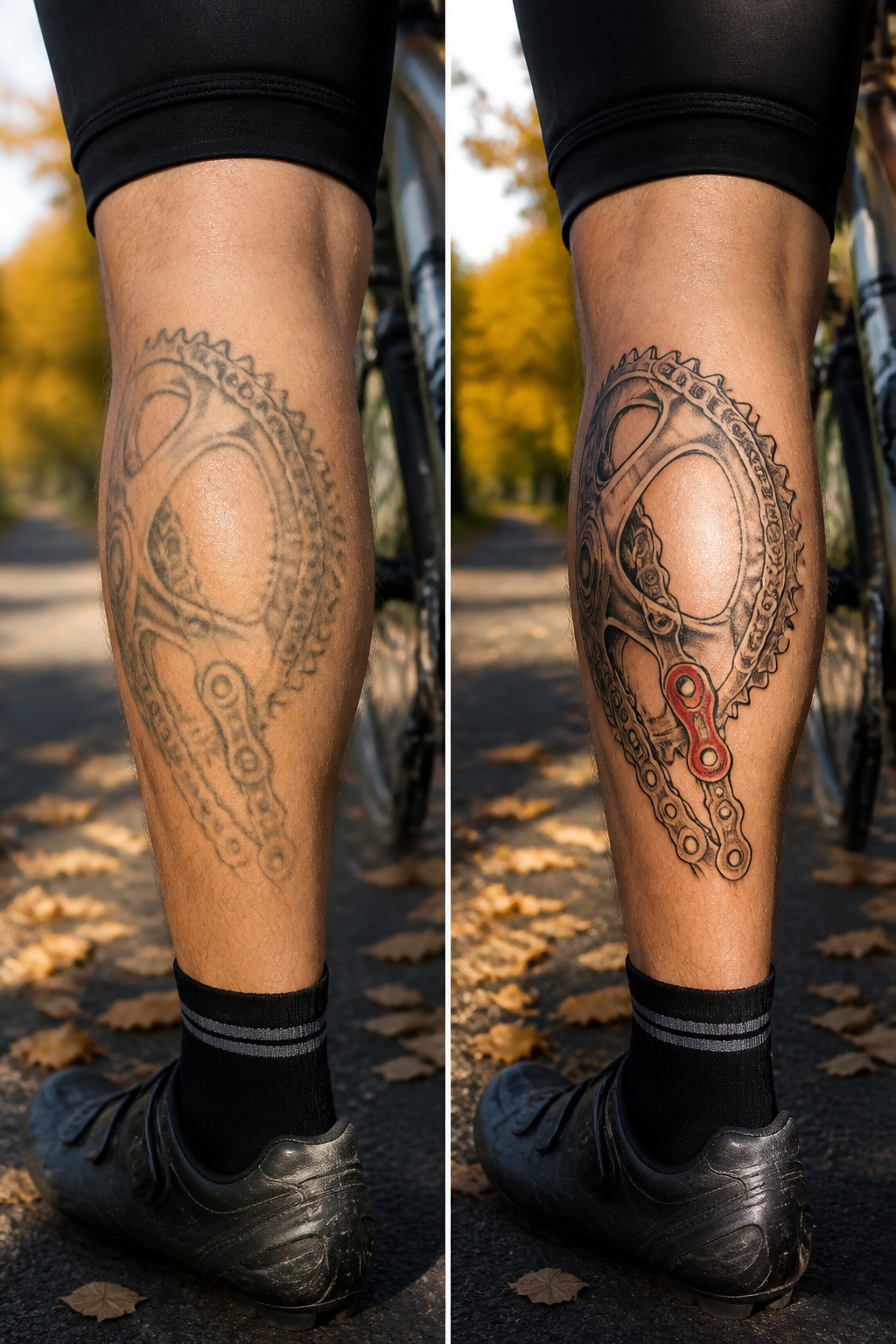 Bike Life Tattoo Ideas: 37 Designs for Cyclists in 2026 10 Bike tattoo featuring red ink against black lines.