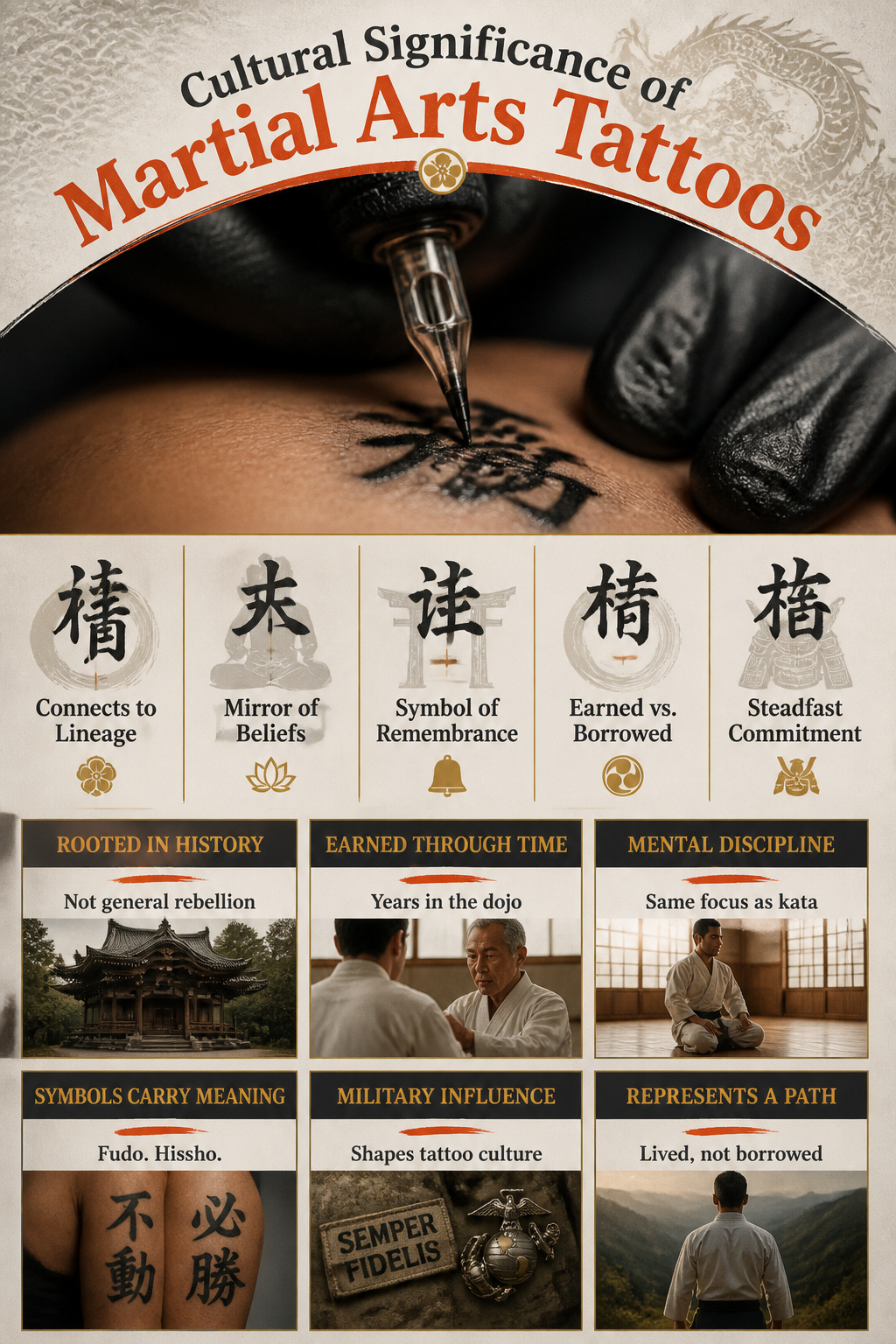 Martial Arts Tattoo Ideas: Karate Symbols, Black Belts and Personal Meaning 10 Information image about the cultural significance of martial arts tattoos.