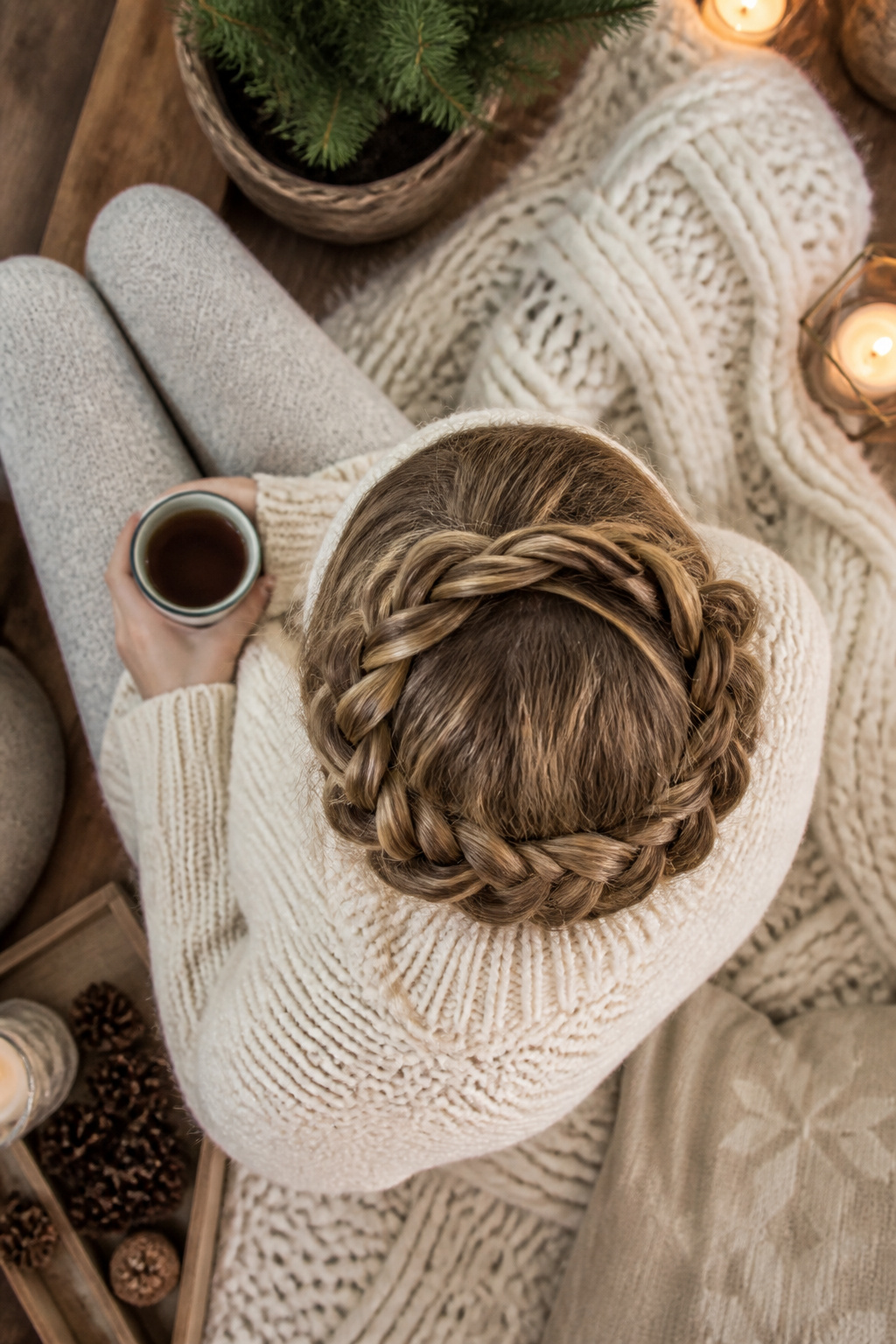 20 Fantastic Winter Hair Designs for 2026 11 Model showcasing a braided crown hairstyle elegantly wrapped.