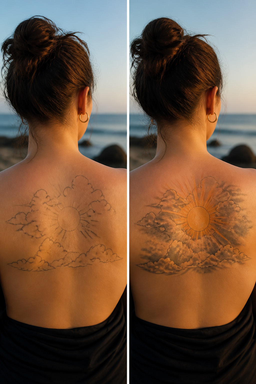 40 Cloud Tattoo Ideas for 2026: Japanese, Storm, Sleeve & More 12 Tattoo of a sun partially hidden by clouds.