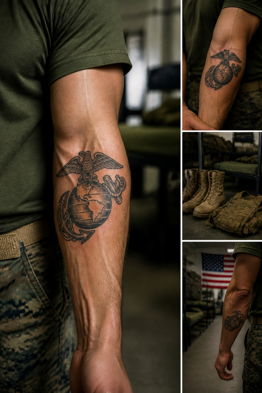 Eagle Tattoo Ideas for Men and Women: Designs and Styles 14 Eagle, Globe, and Anchor tattoo representing Marine Corps.