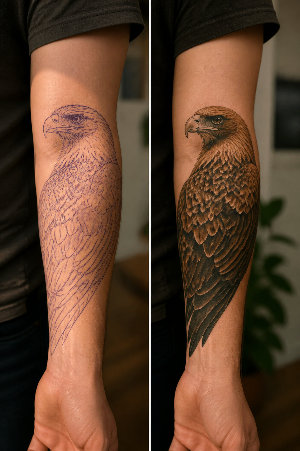 Eagle Tattoo Ideas for Men and Women: Designs and Styles 15 Golden eagle tattoo with warm colors.