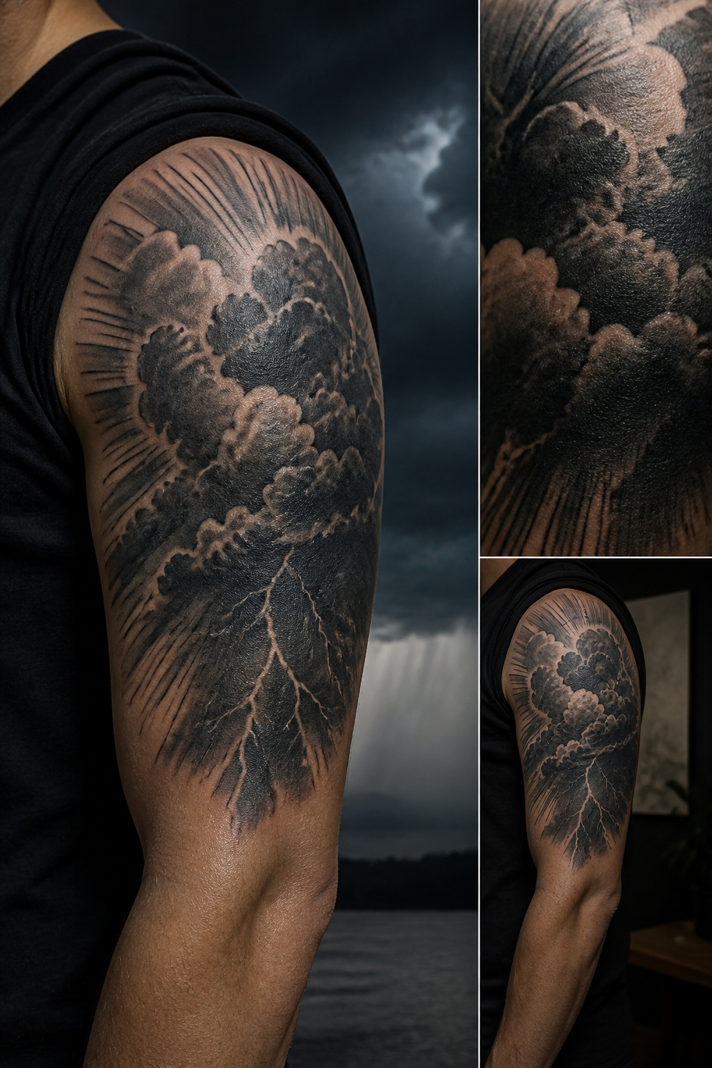 40 Cloud Tattoo Ideas for 2026: Japanese, Storm, Sleeve & More 16 Tattoo showing clouds with thunder imagery.