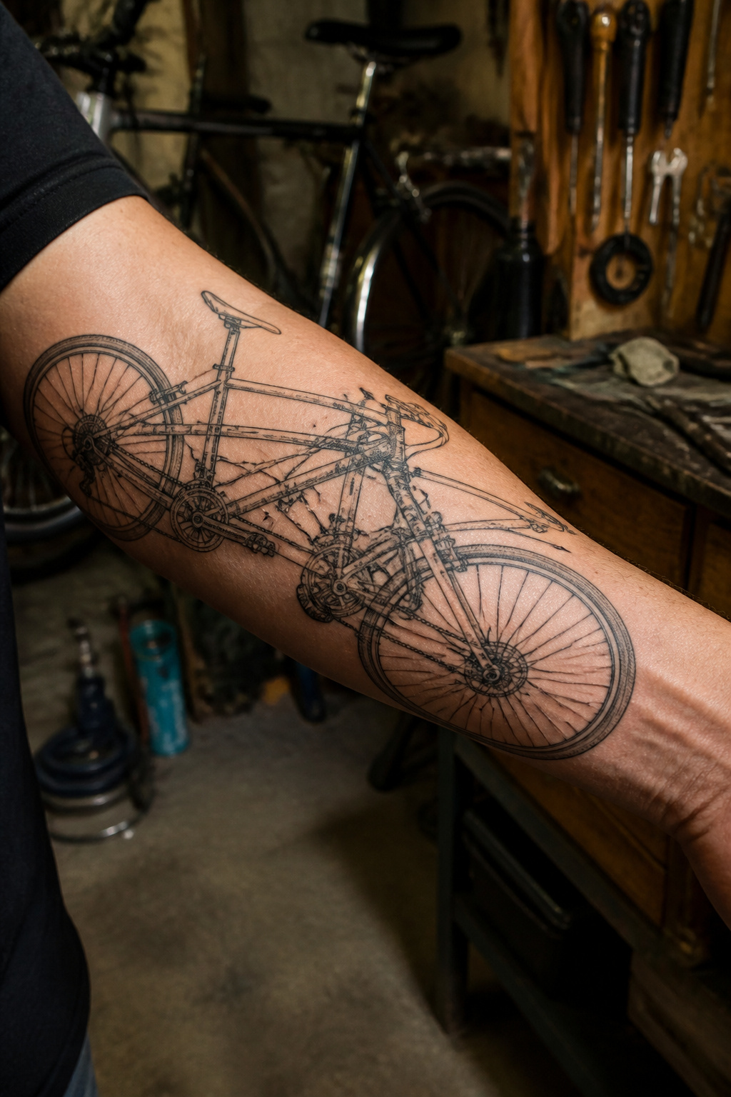 Bike Life Tattoo Ideas: 37 Designs for Cyclists in 2026 16 Detailed tattoo of a bicycle with mechanical elements.