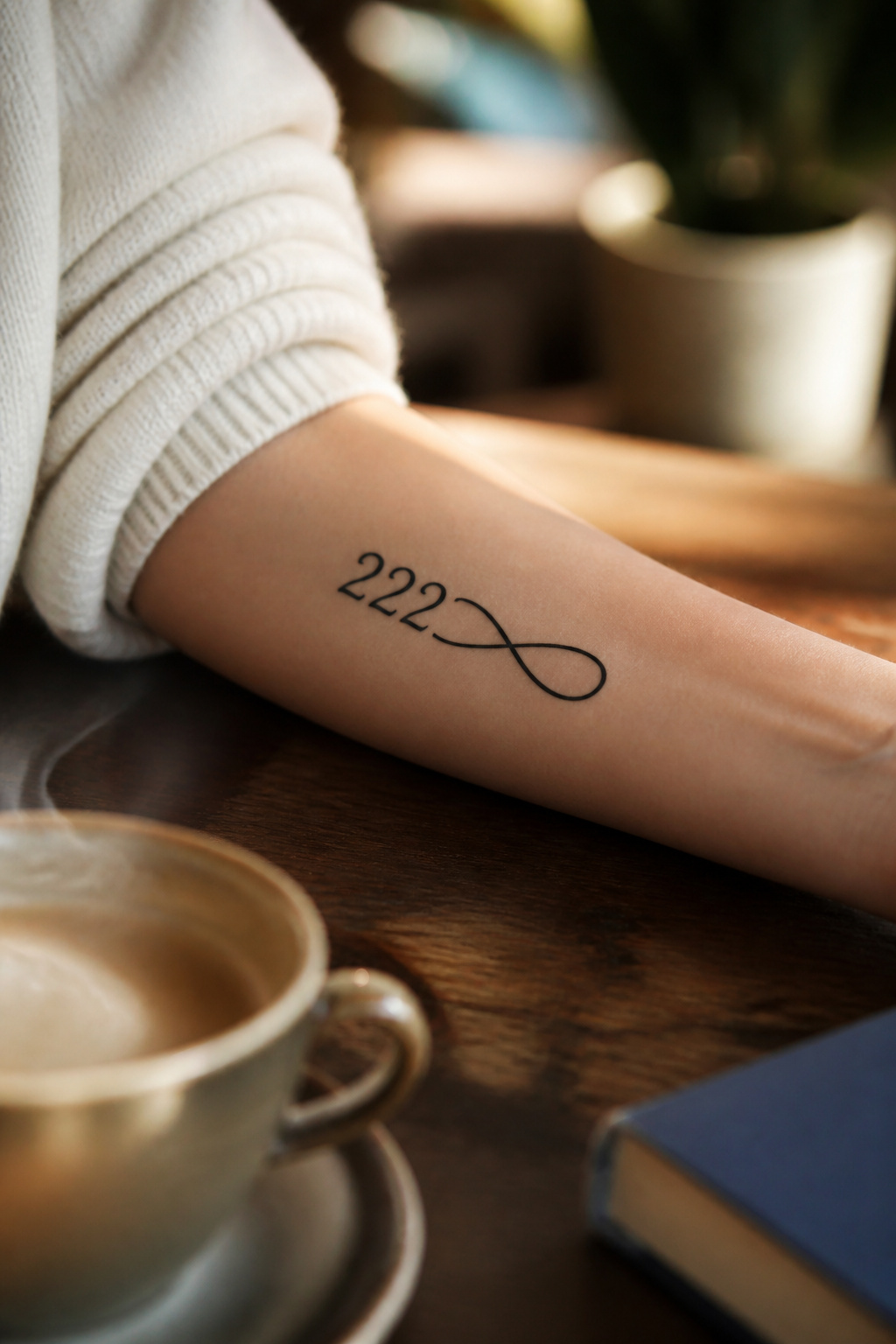 17 222 Tattoo Ideas and Meanings for 2026 17 A tattoo of the infinity symbol intertwined with the numerals '222'.