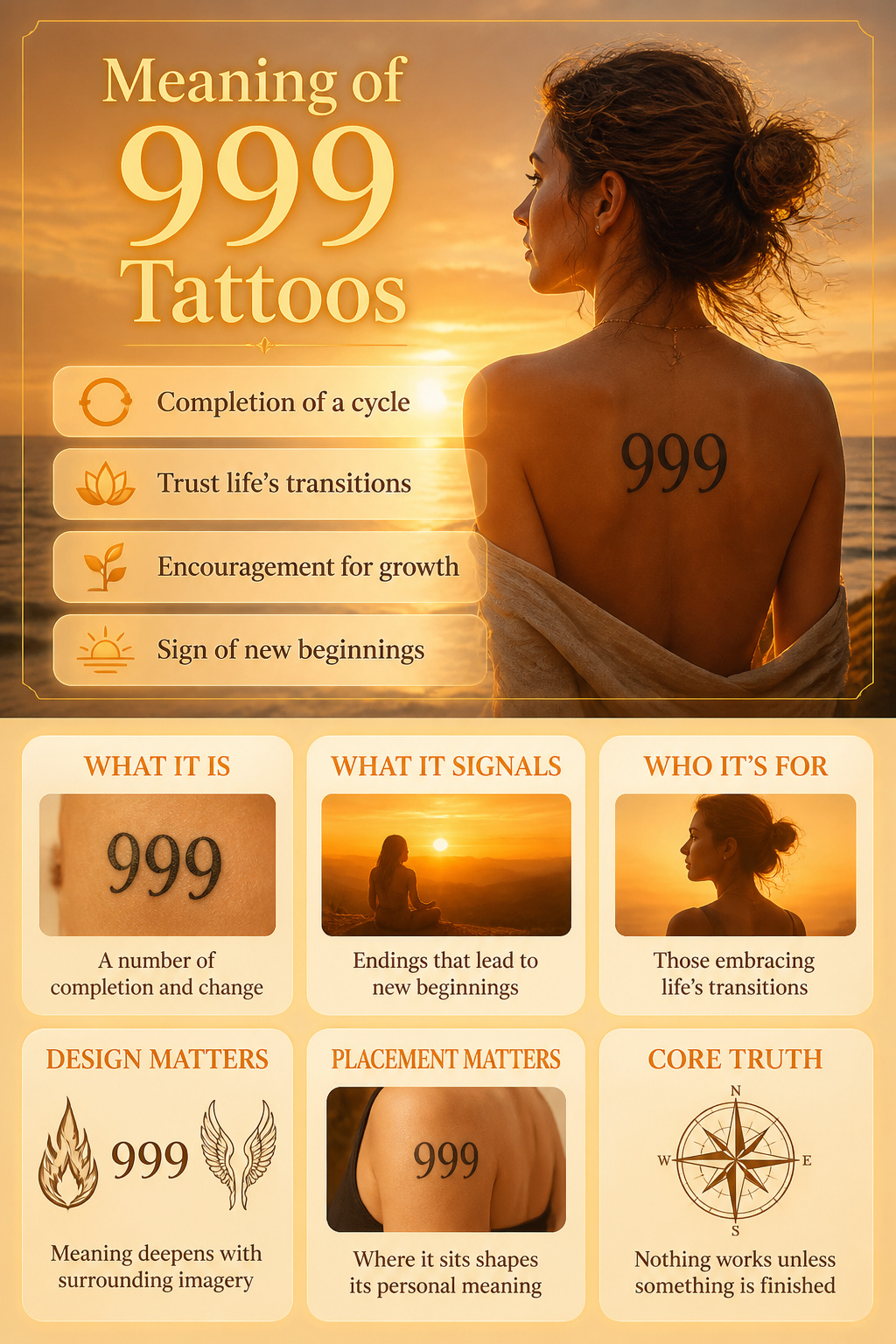 An information image illustrating the meaning of 999 tattoos.