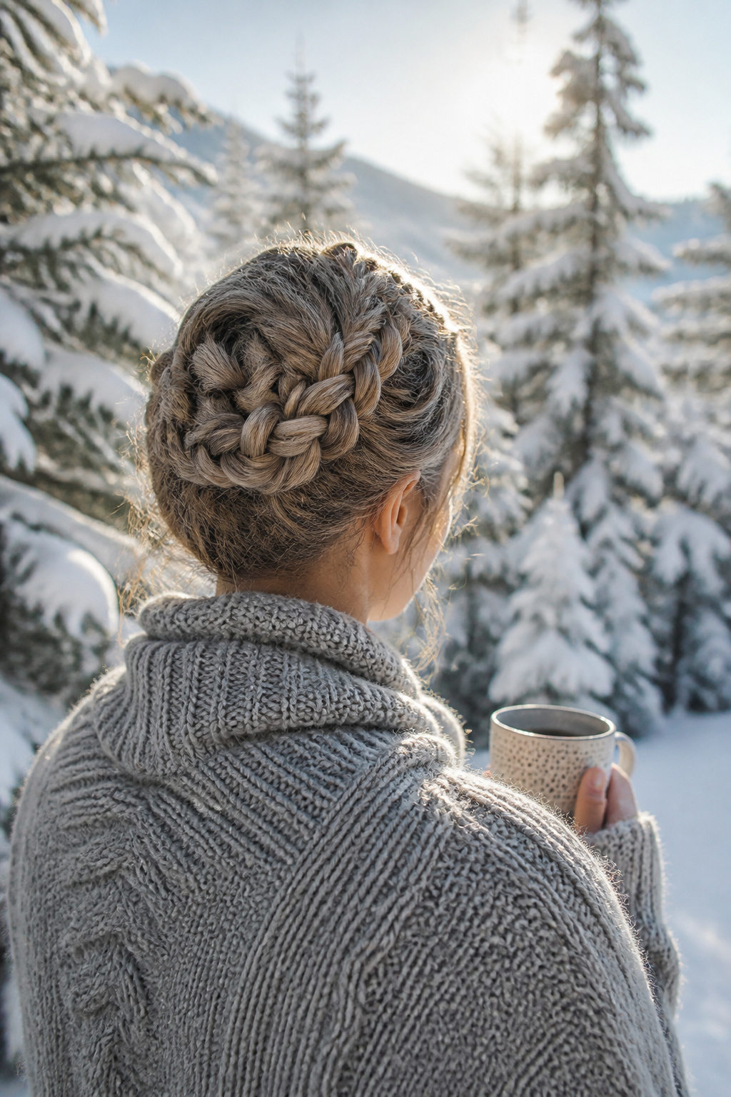 20 Fantastic Winter Hair Designs for 2026 19 Model with a braided updo showcasing individual braids.