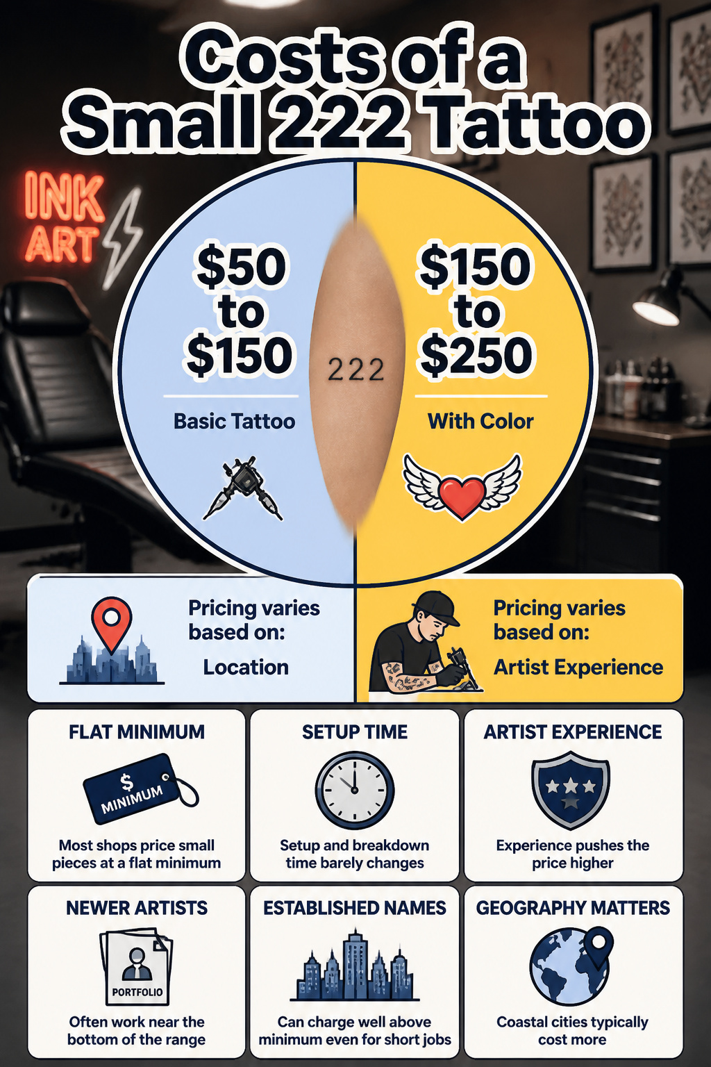 17 222 Tattoo Ideas and Meanings for 2026 20 An information graphic detailing the costs of a small 222 tattoo.