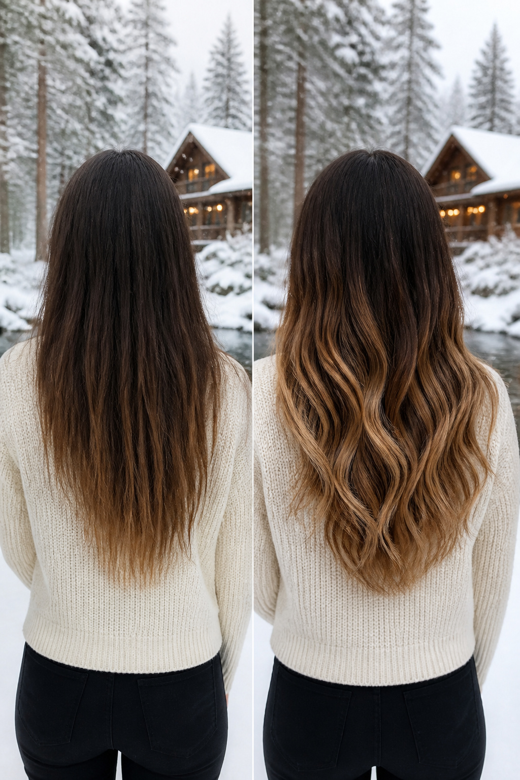 20 Fantastic Winter Hair Designs for 2026 20 Model displaying a winter ombre hairstyle with blended tones.