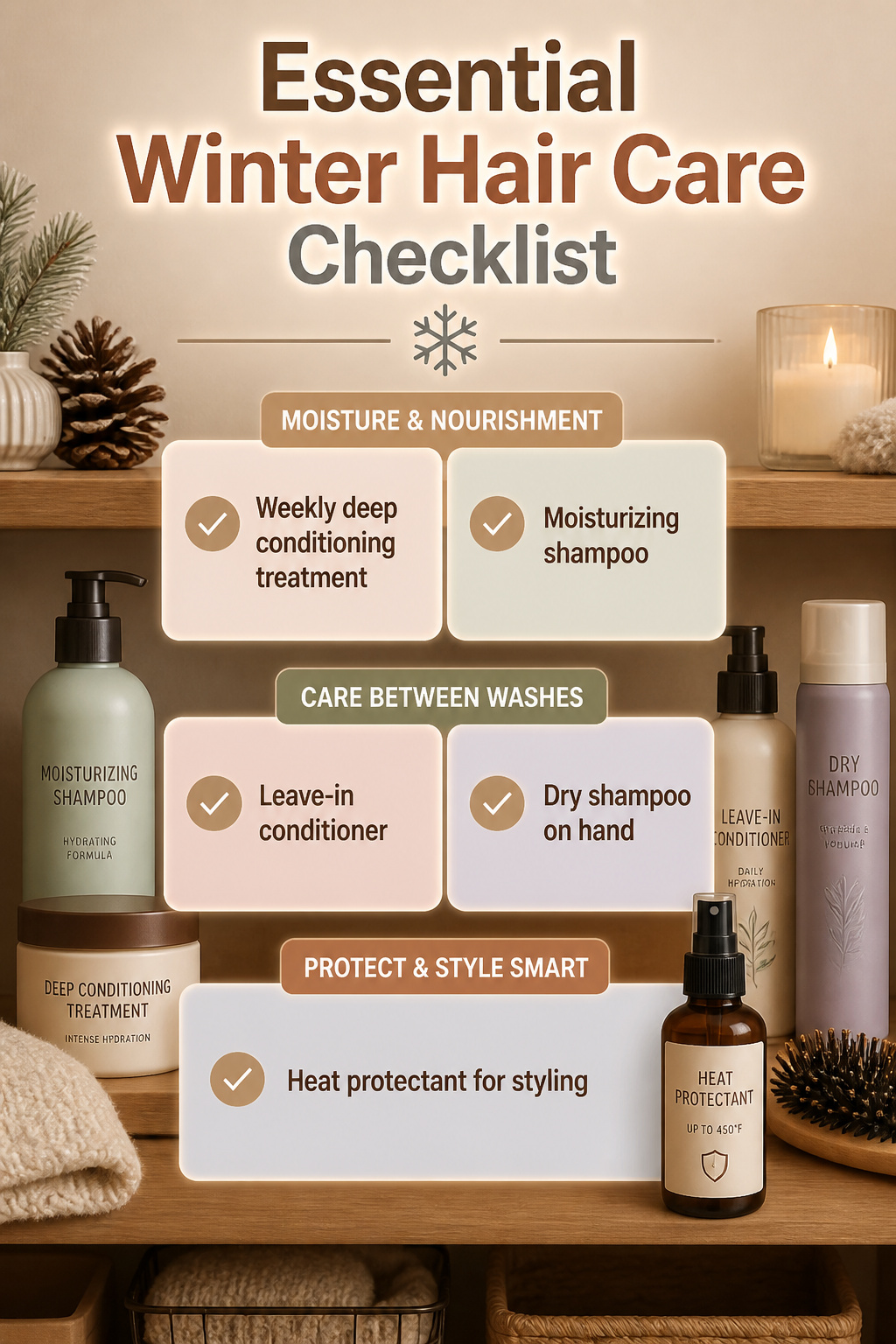 20 Fantastic Winter Hair Designs for 2026 21 Image showing a checklist for winter hair care essentials.