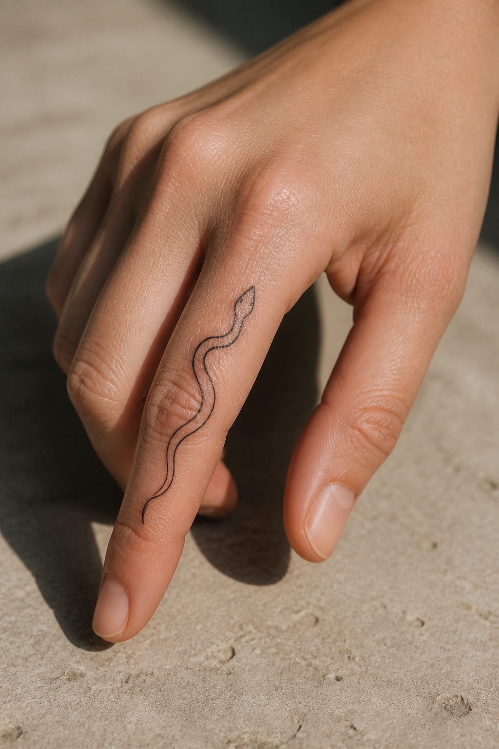 Minimalist line corn snake tattoo.
